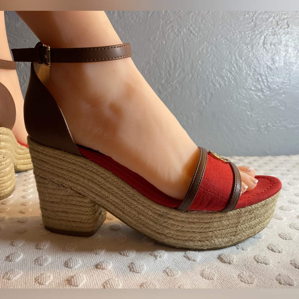 Liz CLAIBORNE MADDIE Women’s Red Espadrille Chunky Heel Shoes